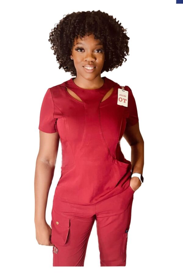 Stylish cut-out scrub set with flattering silhouette